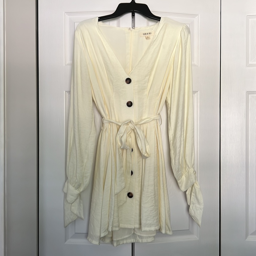 Cream Long Sleeve Button Dress